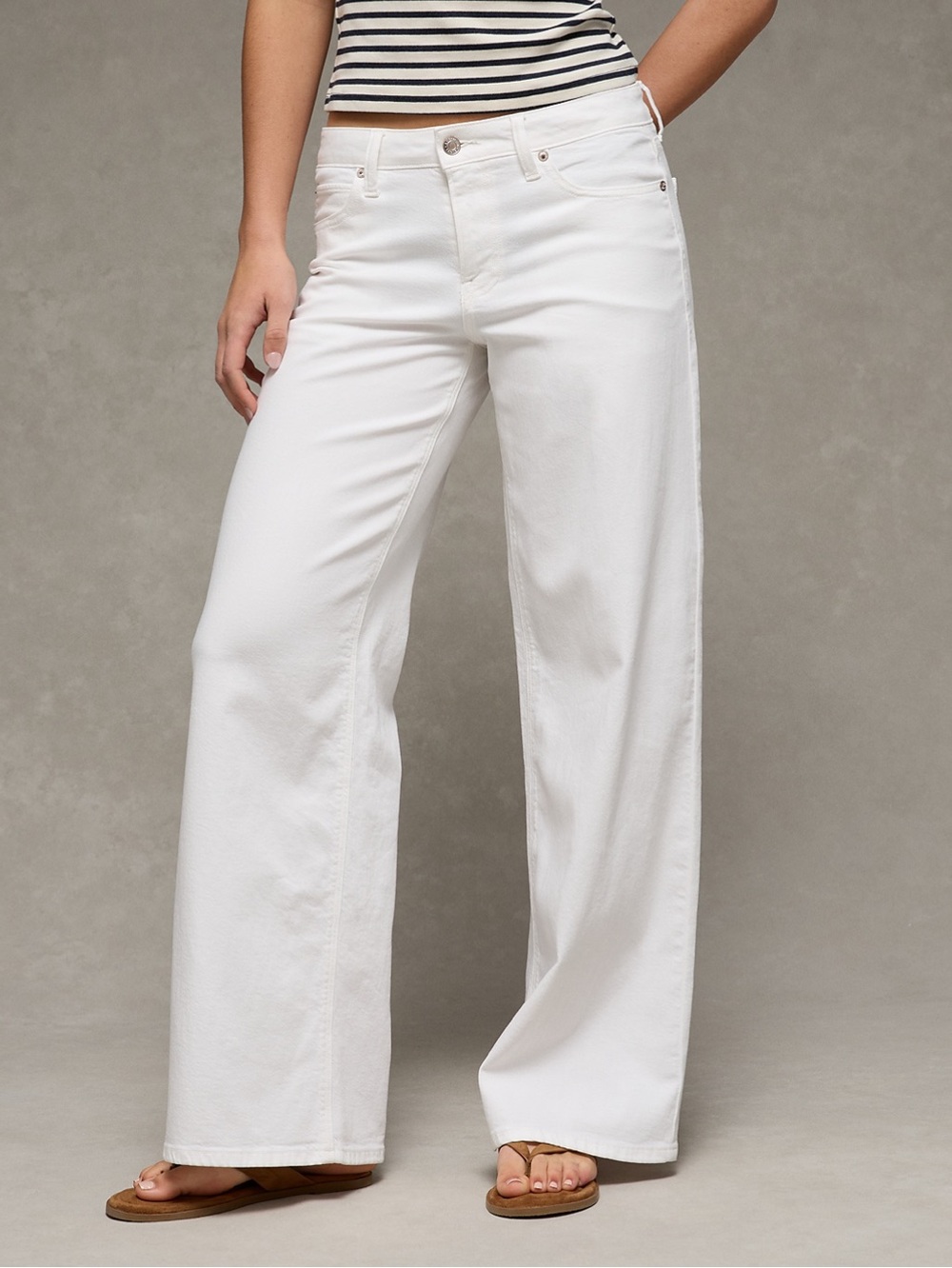 American Eagle ultra wide leg low rise jean white 8